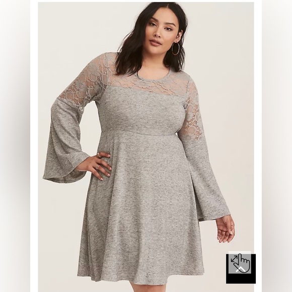 torrid Dresses & Skirts - Torrid Grey Bell Sleeve Skater Dress, size 1 (14/16)